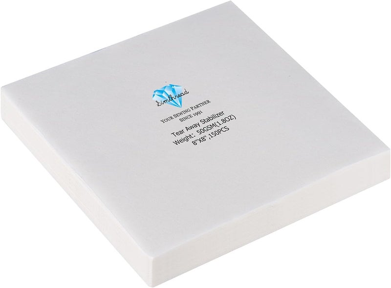 simthread Tear Away Embroidery Stabilizer Backing - Viscose 100% 1.8 Ounces Medium Weight 8" x 8" 150 Pre-Cut Sheets - Image 1